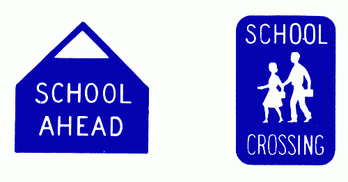 [School signs, 1956-57 Ontario Motor League Road Book]