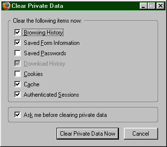 [Clear Private Data dialogue]