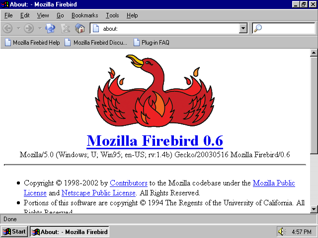 [Mozilla Firebird 0.6 screenshot]