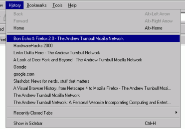 [Mozilla Firefox 2 History menu]