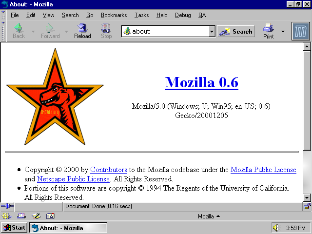 [Mozilla 0.6 screenshot]