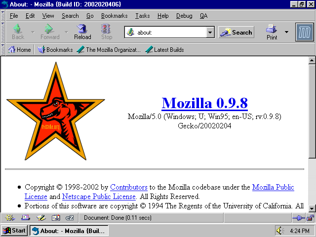 [Mozilla 0.9.8 screenshot]