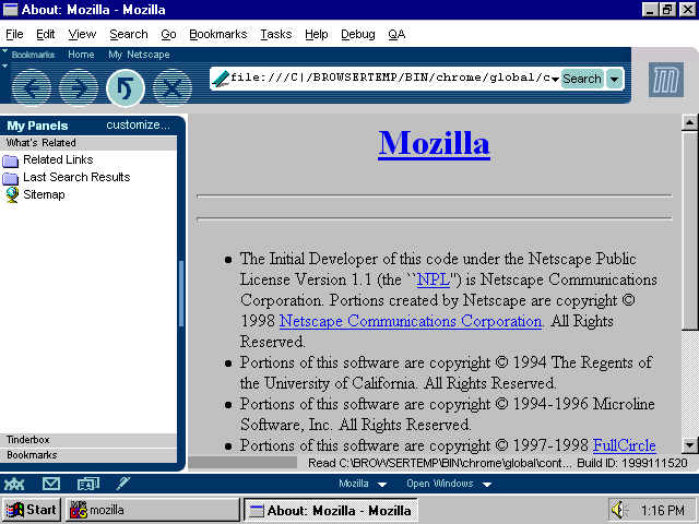 [Mozilla Milestone 11 screenshot]
