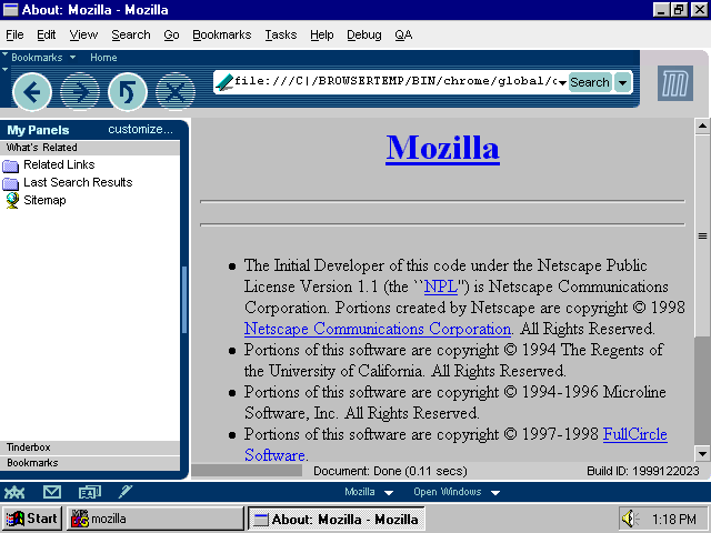 [Mozilla Milestone 12 screenshot]