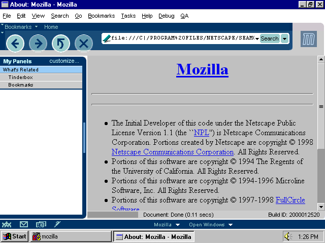 [Mozilla Milestone 13 screenshot]