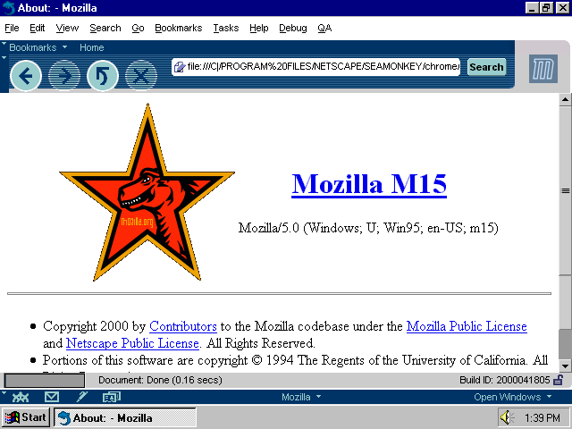 [Mozilla Milestone 15 screenshot]