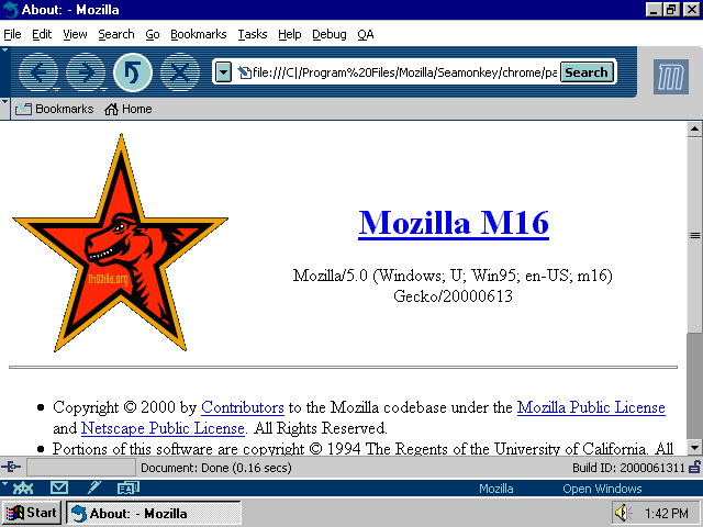 [Mozilla Milestone 16 screenshot]