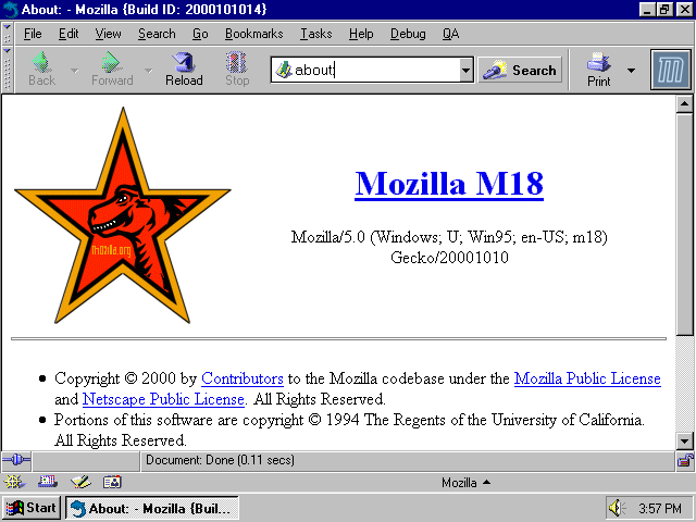 [Mozilla Milestone 18 screenshot]