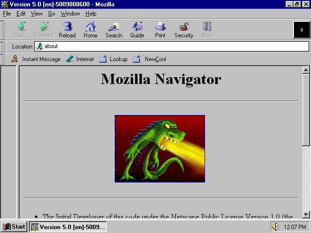 [Unofficial Netscape 5.0 screenshot]