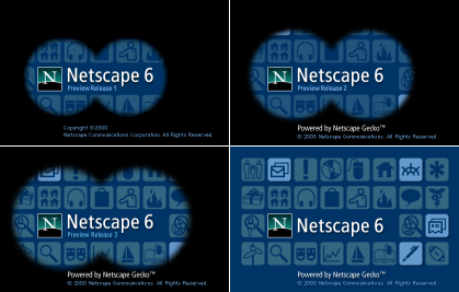[Netscape 6.0 and preview release splash screens]