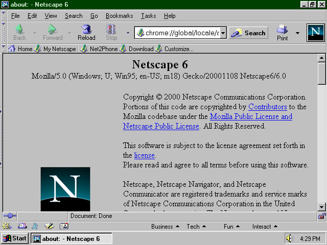 [Netscape 6.0 screenshot]