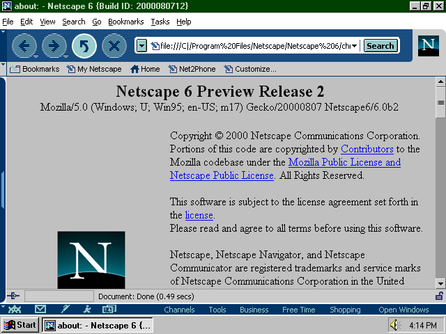 [Netscape 6.0 Preview Release 2 screenshot]