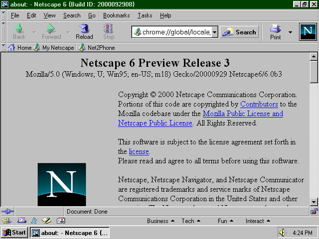 [Netscape 6.0 Preview Release 3 screenshot]
