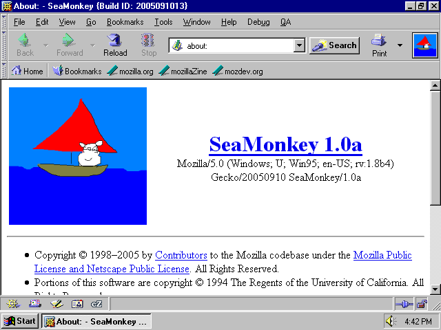 [SeaMonkey 1.0 Alpha screenshot]