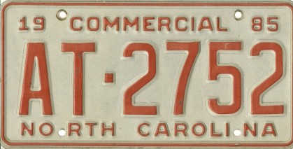 North Carolina commercial license plate AT-2752