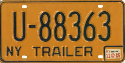 New York trailer license plate U-88363