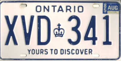 Ontario license plate XVD-341