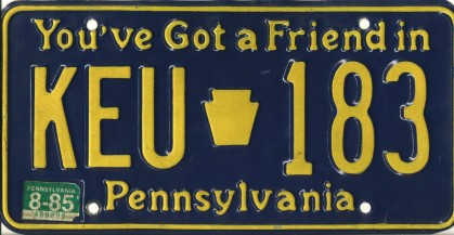 Pennsylvania license plate KEU-183