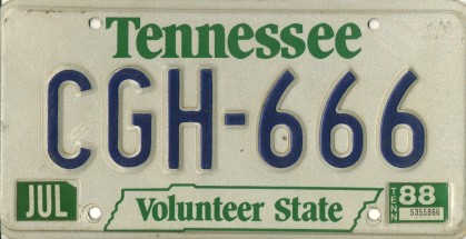 Tennessee license plate CGH-666