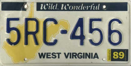 [West Virginia license plate 5RC-456]