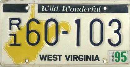 West Virginia truck license plate R/1 60-103