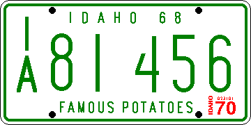 [Idaho 1970 license plate]