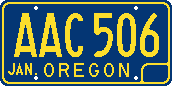 Oregon gold/blue license plate with narrow spacing