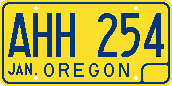 Oregon blue/gold license plate with oval O and G