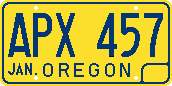 Oregon blue/gold license plate with straight O and G