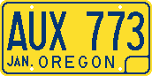 Oregon blue/gold license plate with oval O and G