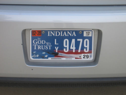 Theocratic Indiana licence plate