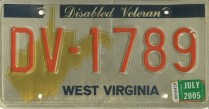 West Virginia license plate DV-1789