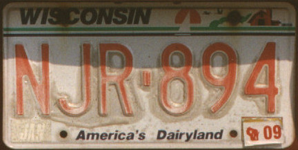 [1987-94 Wisconsin personalized plate with 2009 sticker]