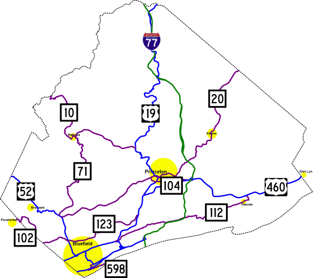 [Mercer County, WV highway map]