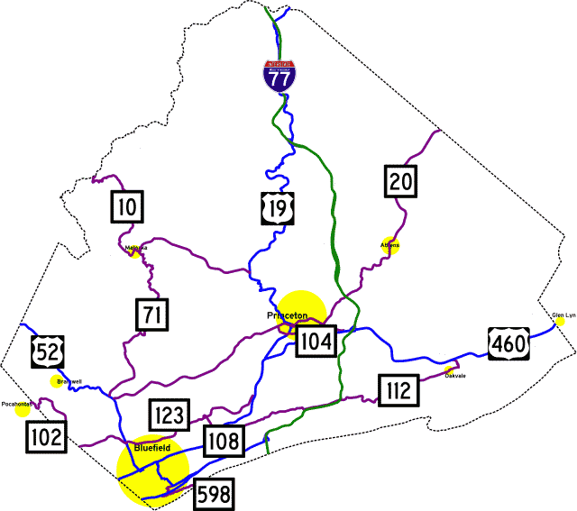 [Mercer County, WV highway map]